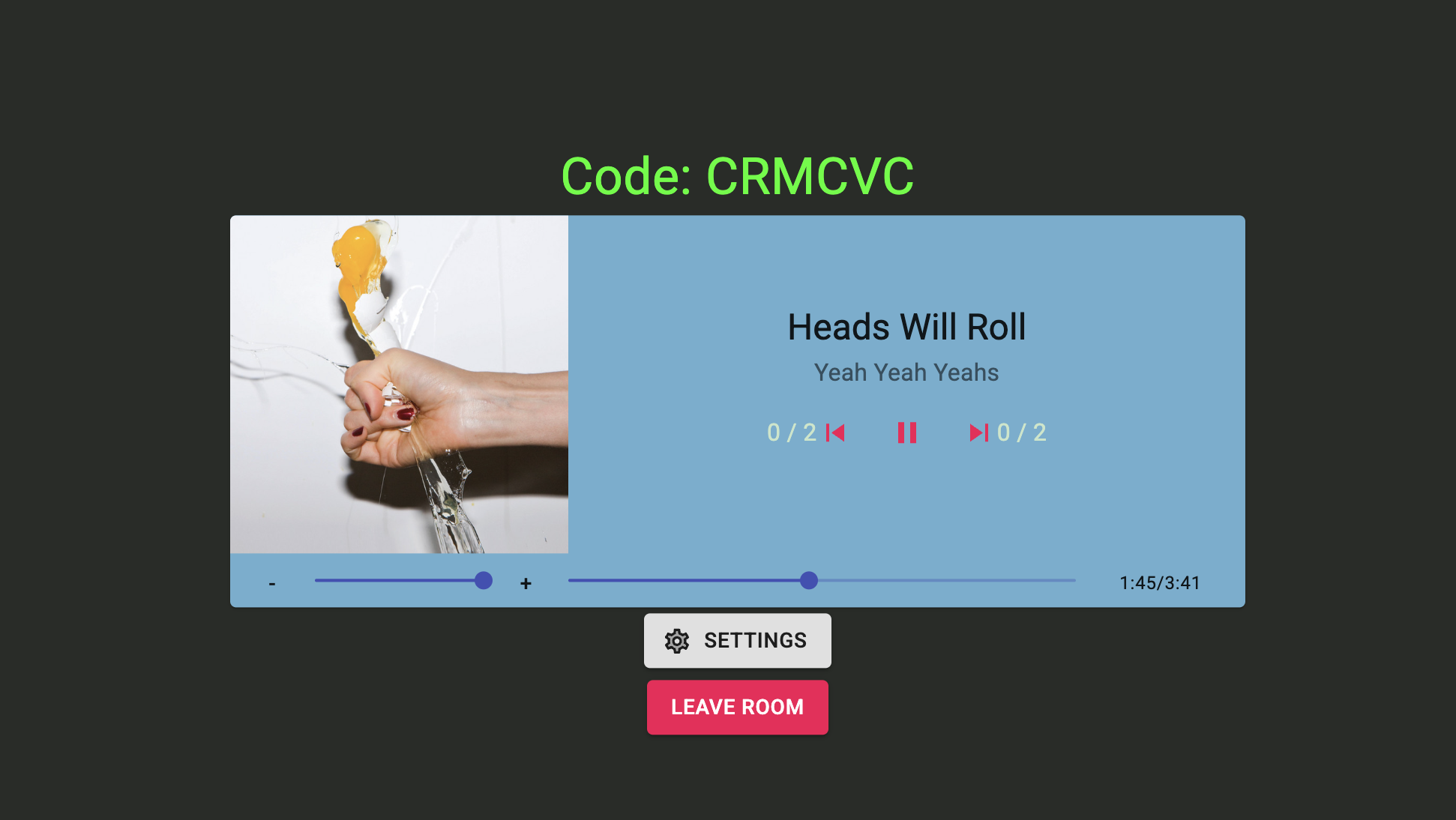 Main playback screen showing current song details